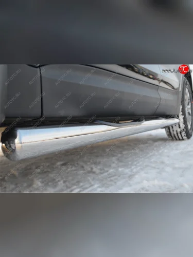 Защита порогов с проступями SLITKOFF (труба D76 мм) (Защита порогов с закругленными торцами (вариант 3)) Hyundai Santa Fe DM дорестайлинг (2012-2016)