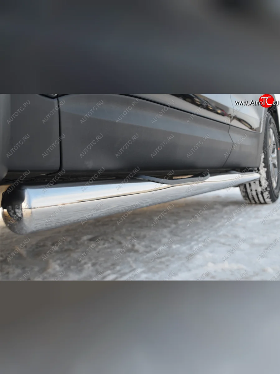 Защита порогов с проступями SLITKOFF (труба D76 мм) Hyundai Santa Fe DM дорестайлинг (2012-2016) (Защита порогов с закругленными торцами (вариант 3))  в Самаре Самарской области
