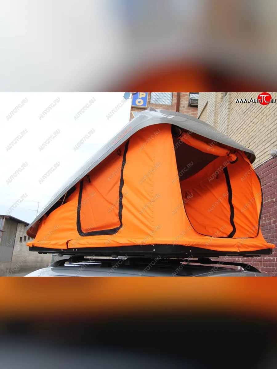 Багажный бокс-палатка Yuago Travel 2.0 (лето, 1000 л/230x160x35 см) на крышу Mazda CX-7 ER рестайлинг (2010-2012) (Серый бокс, тент оранжевый)  в Самаре Самарской области