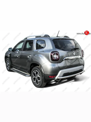 Защита заднего бампера Slitkoff (Ø57 мм) (Полированная нержавейка) Renault Duster  HM (2021-2024) рестайлинг