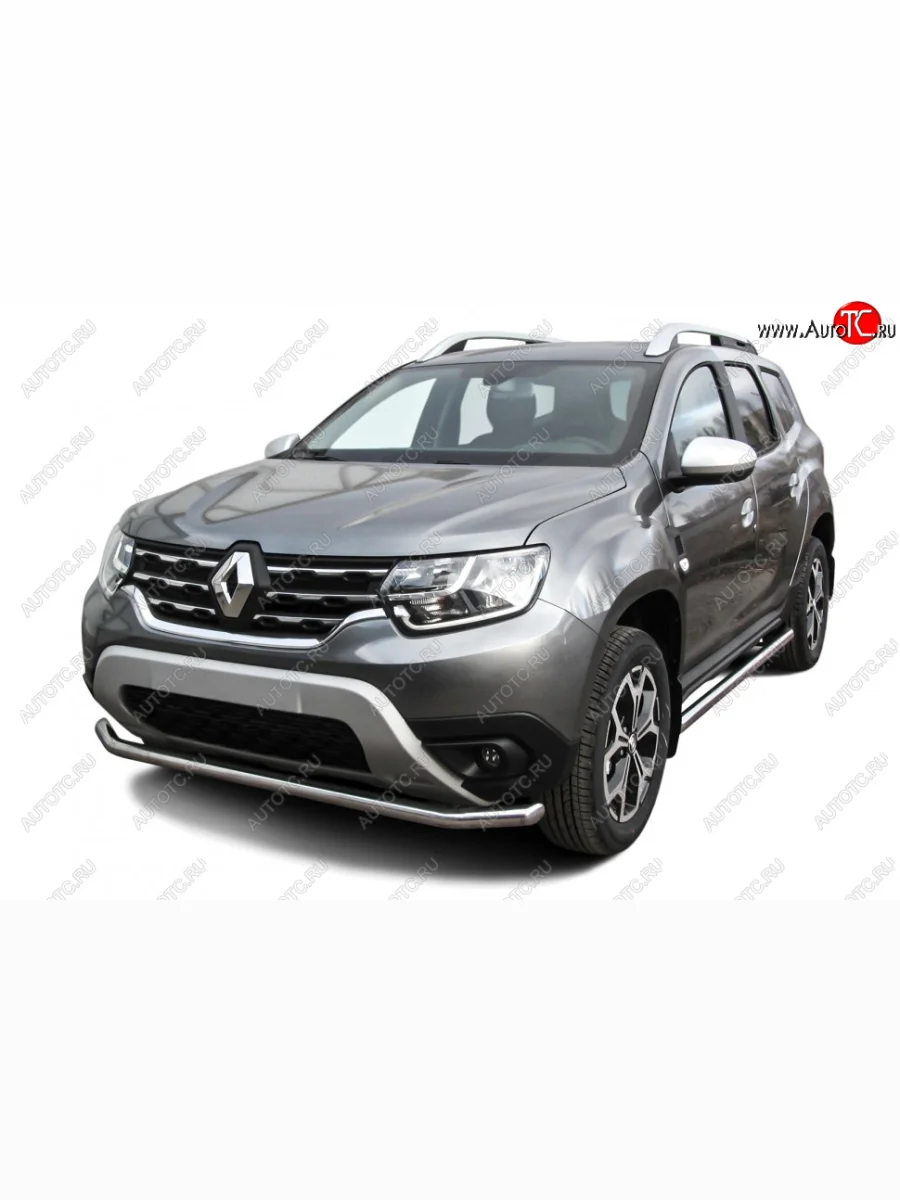 Защита переднего бампера Slitkoff (Ø57 мм). Renault Duster HM рестайлинг (2021-2024) (Полированная нержавейка)  в Керчи Республика Крым