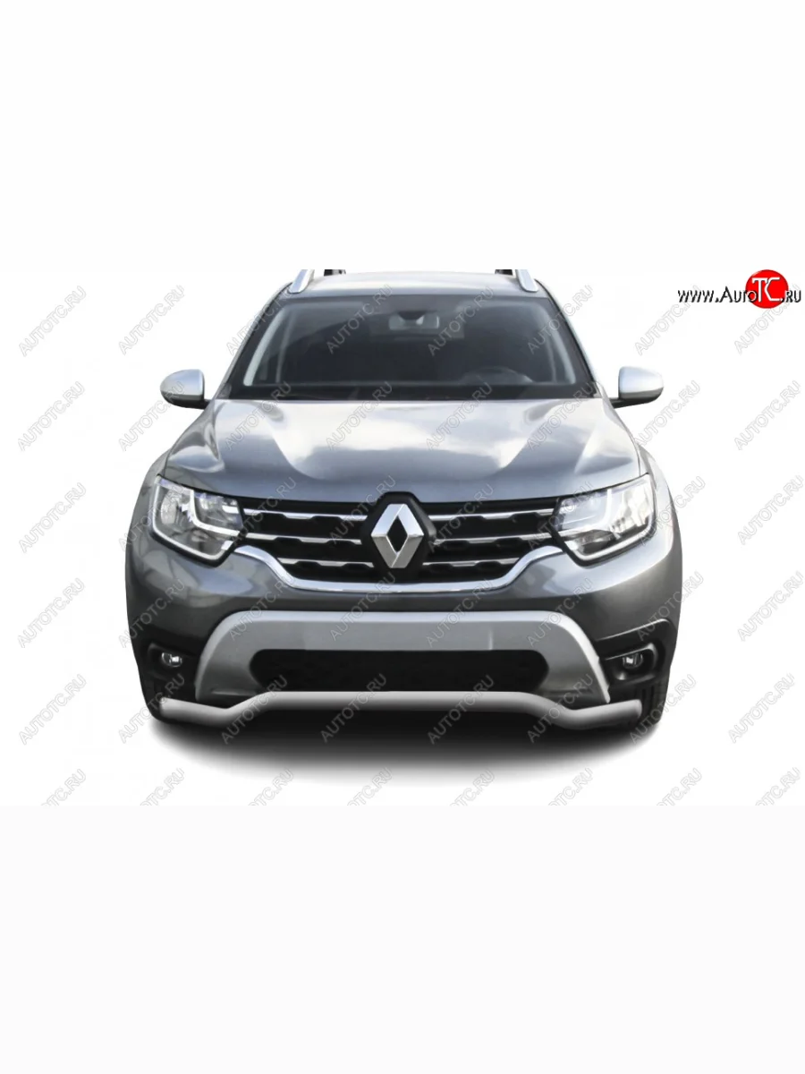 Защита переднего бампера Slitkoff (Ø57 мм). Renault Duster HM рестайлинг (2021-2024) (Сталь окрашенная, цвет серебристый)  в Керчи Республика Крым