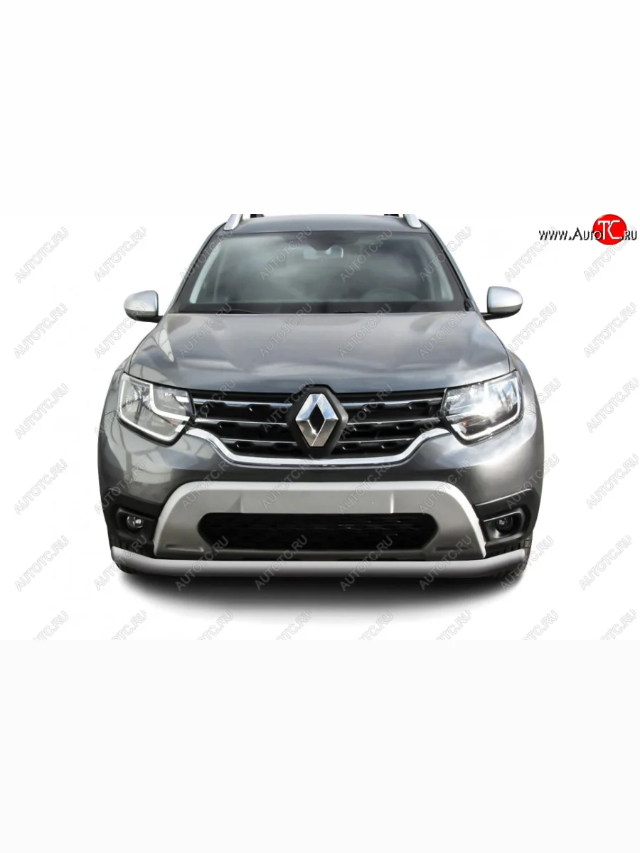Защита переднего бампера Slitkoff (Ø57 мм). Renault Duster HM рестайлинг (2021-2024) (Сталь окрашенная, цвет серебристый)  в Керчи Республика Крым