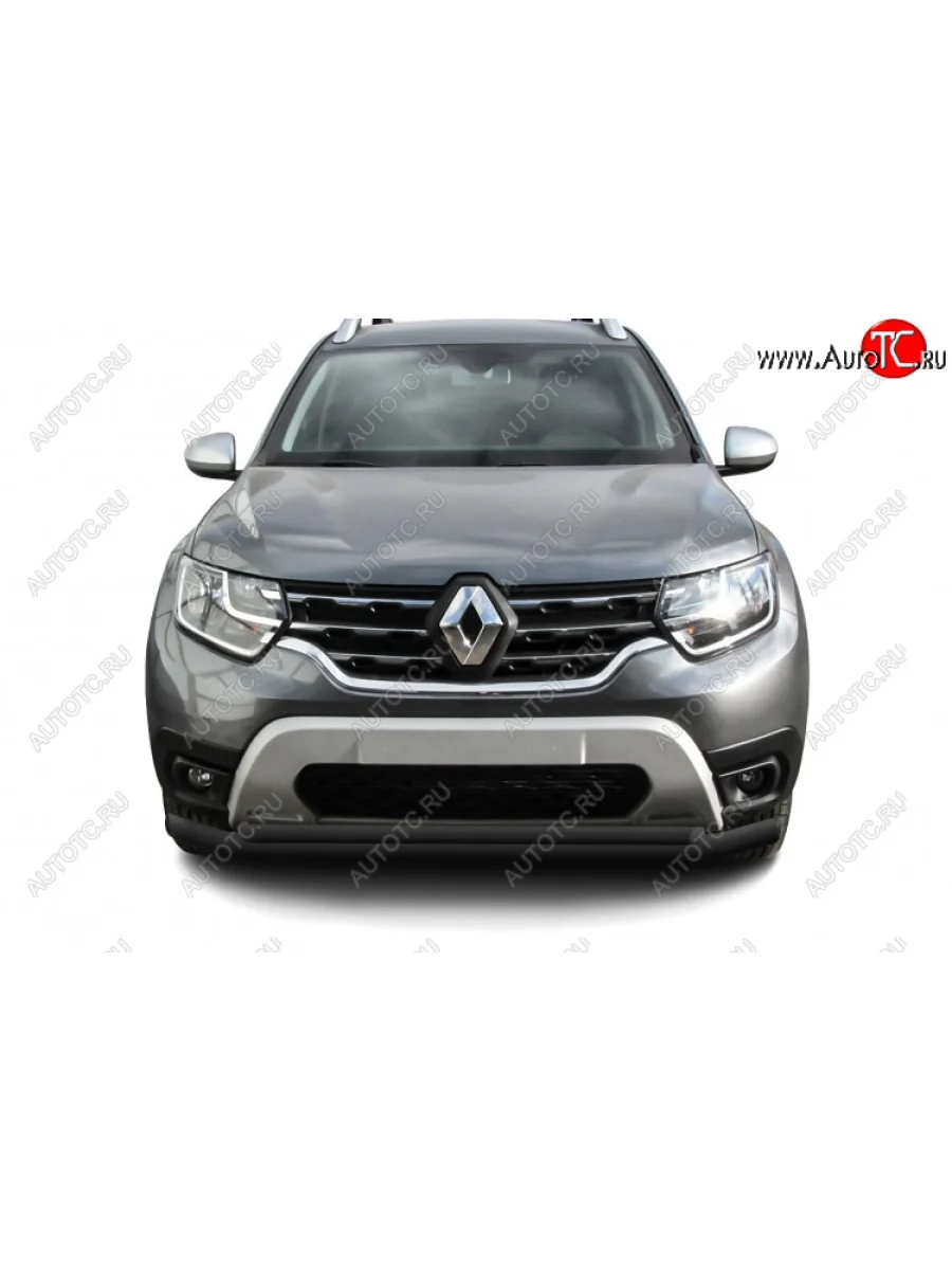 Защита переднего бампера Slitkoff (Ø57 и 42 мм). Renault Duster HM рестайлинг (2021-2024) (Сталь окрашенная, цвет черный)  в Керчи Республика Крым