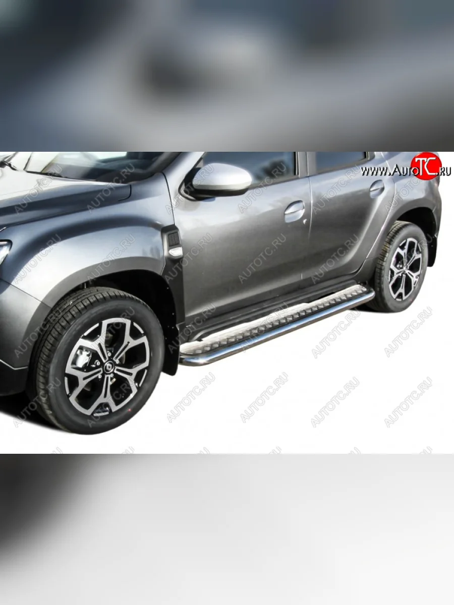 Защита порогов Slitkoff (Ø 57 мм, с листом) Renault Duster HM рестайлинг (2021-2024)  с доставкой в г. Керчь