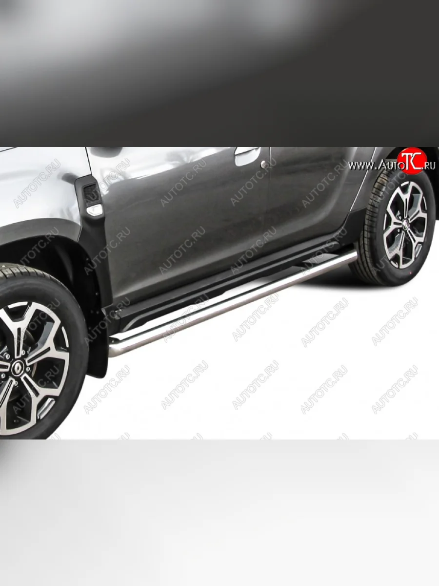 Защита порогов Slitkoff (Ø57 мм) Renault Duster HM рестайлинг (2021-2024) (Полированная нержавейка)  в Керчи Республика Крым