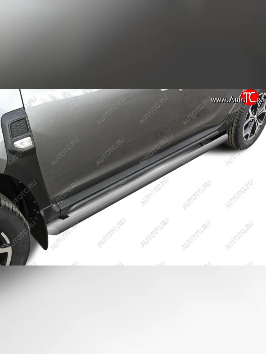 Защита порогов Slitkoff (Ø57 мм) Renault Duster HM рестайлинг (2021-2024) (Сталь окрашенная, цвет серебристый)  в Перми Пермском крае