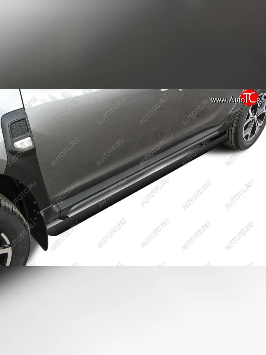 Защита порогов Slitkoff (Ø57 мм) Renault Duster HM рестайлинг (2021-2024) (Сталь окрашенная, цвет черный)  с доставкой в г. Керчь