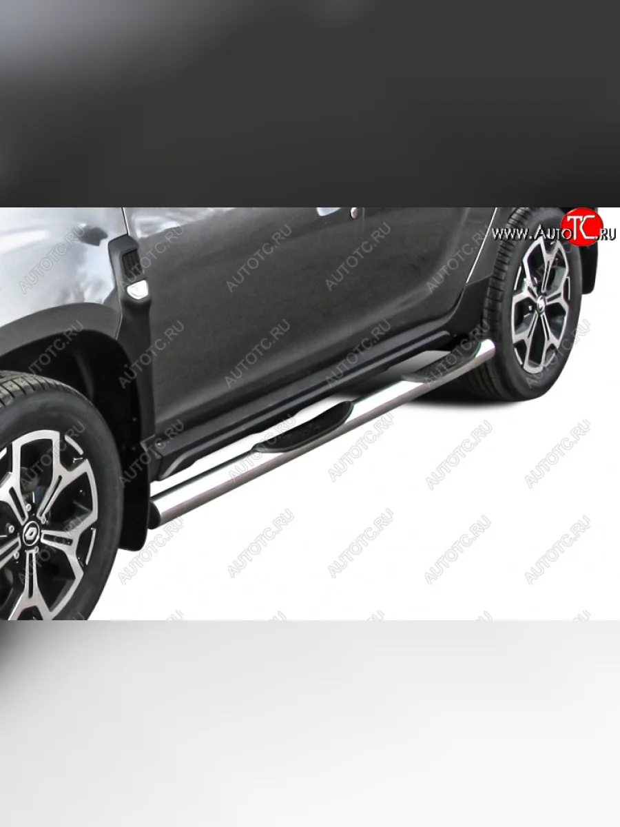 Защита порогов Slitkoff (Ø76 мм, с проступями) Renault Duster HM рестайлинг (2021-2024) (Полированная нержавейка)  с доставкой в г. Керчь