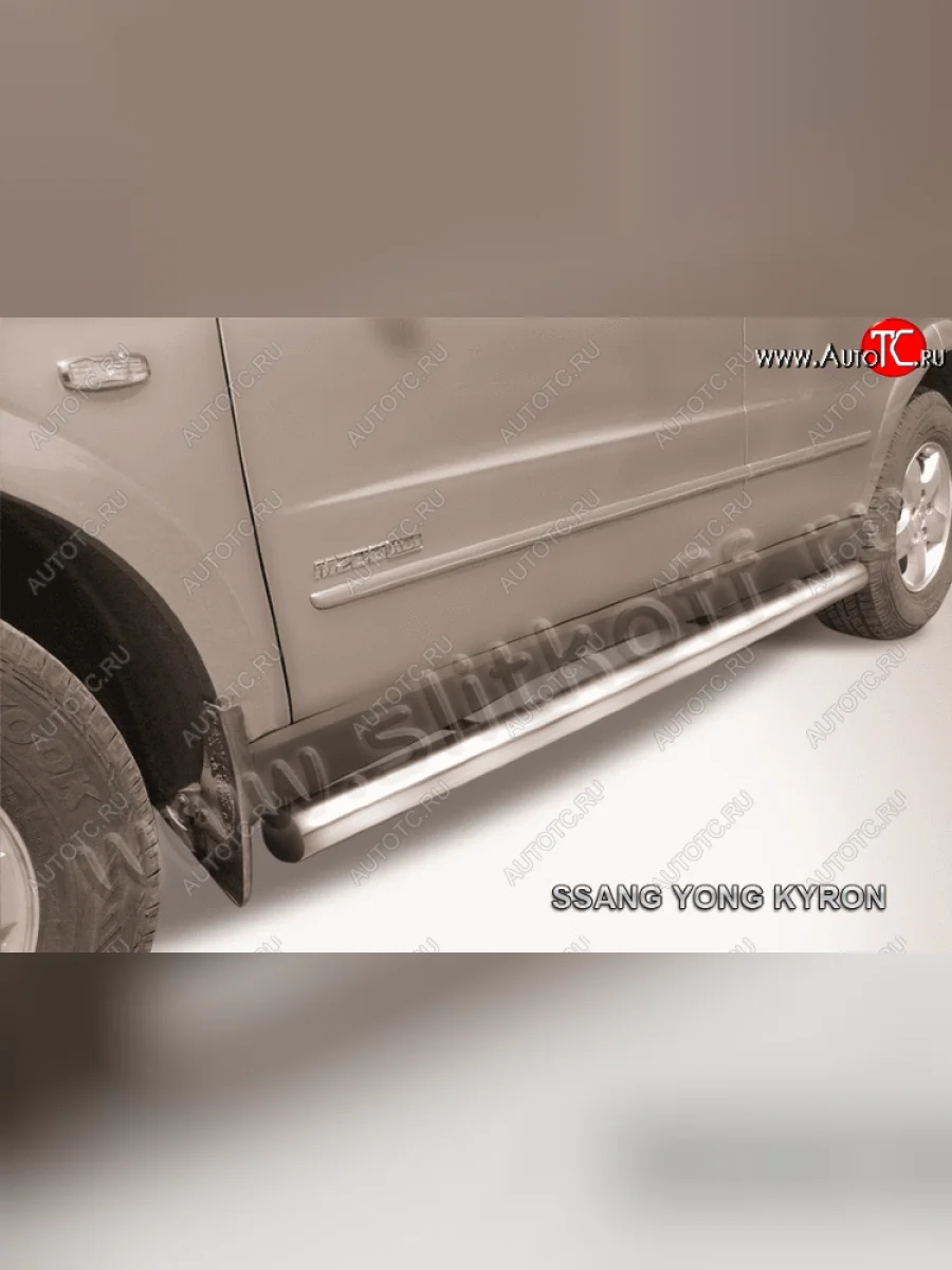 Защита порогов Slitkoff (Ø76 мм) SSANGYONG Kyron рестайлинг (2007-2016) (полированная нержавейка)  в Керчи Республика Крым