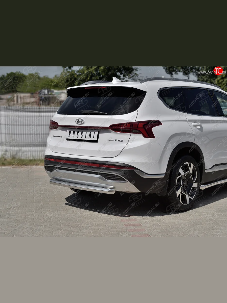 Защита заднего бампера (Ø63 мм, нержавейка) SLITKOFF  Hyundai Santa Fe (2020-2022) TM  В Кинешме Ивановской области