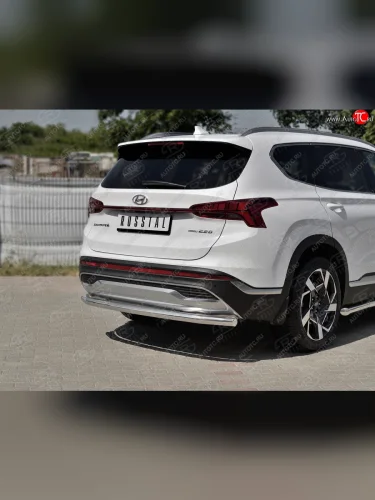 Защита заднего бампера (Ø63 мм секции, нержавейка) SLITKOFF Hyundai Santa Fe  TM (2020-2022) рестайлинг