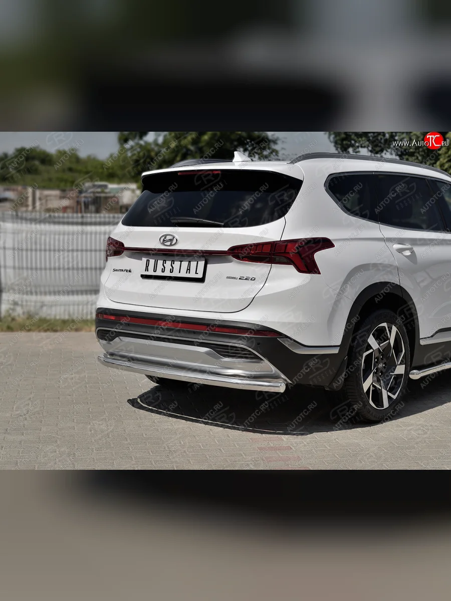 Защита заднего бампера (Ø63 мм секции, нержавейка) SLITKOFF  Hyundai Santa Fe (2020-2022) TM  в Самаре Самарской области