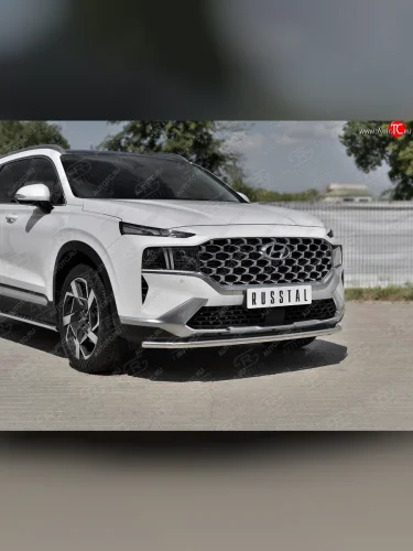 Защита переднего бампера (Ø42 мм секции, нержавейка) SLITKOFF Hyundai Santa Fe TM рестайлинг (2020-2022)