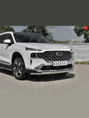 Защита переднего бампера SLITKOFF (2 трубы Ø42+42 мм, нержавейка) Hyundai Santa Fe TM рестайлинг (2020-2022)