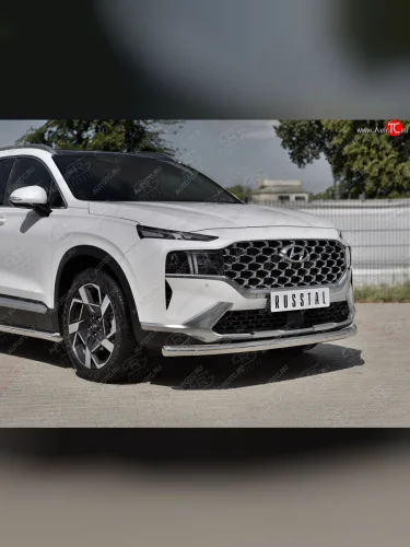 Защита переднего бампера (Ø63 мм, нержавейка) SLITKOFF Hyundai Santa Fe TM рестайлинг (2020-2022)