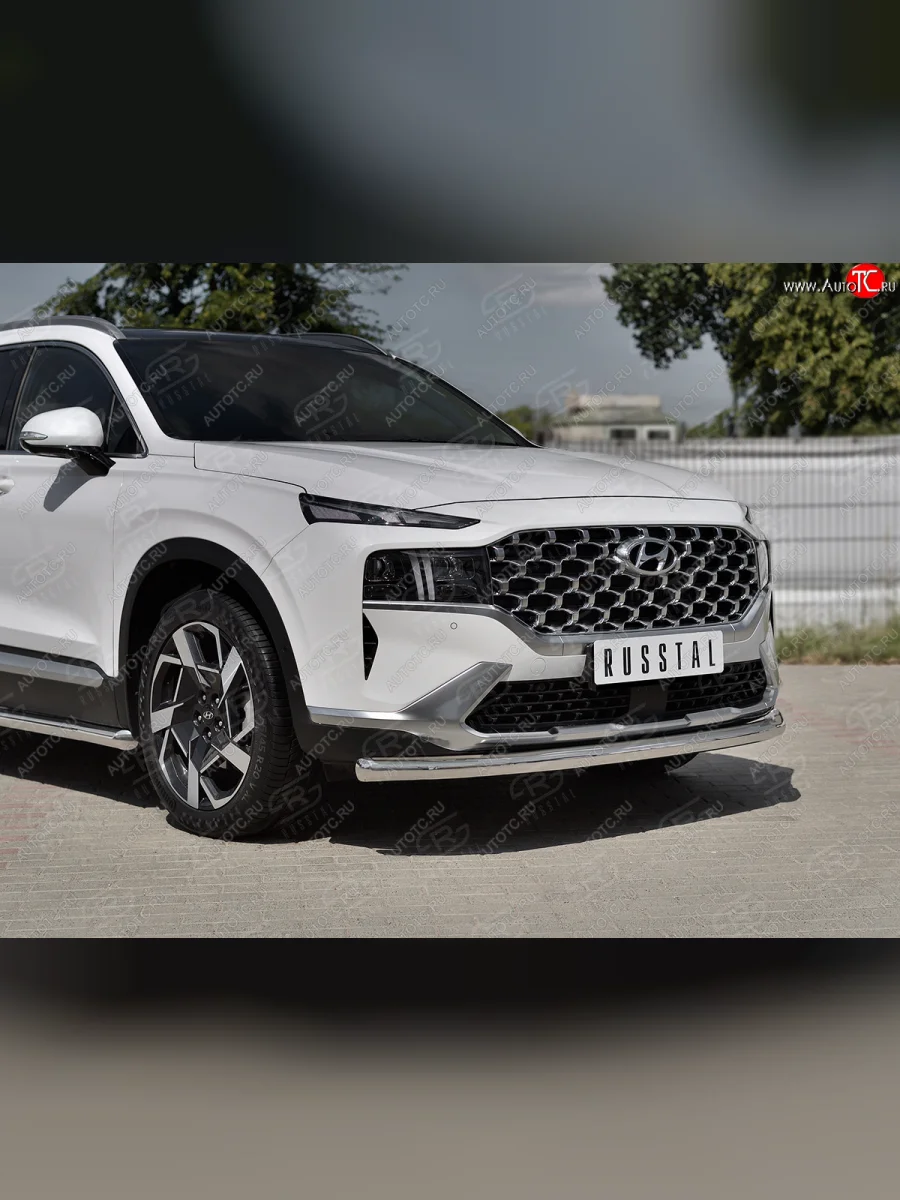 Защита переднего бампера (Ø63 мм, нержавейка) SLITKOFF Hyundai Santa Fe TM рестайлинг (2020-2022)  в Керчи Республика Крым