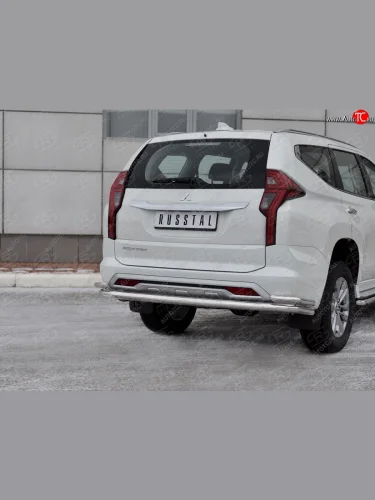 Защита заднего бампера (Ø63 мм с уголками Ø42 мм, нержавейка) SLITKOFF Mitsubishi Pajero Sport  QF (2019-2022) рестайлинг