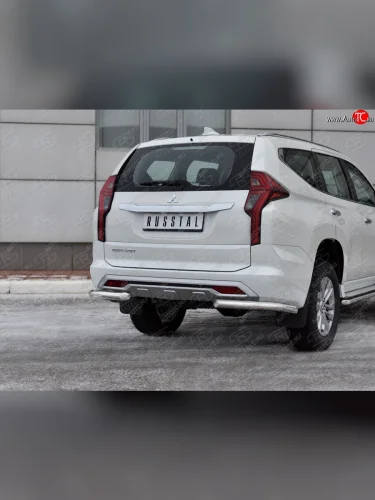 Защита заднего бампера (Ø63 мм уголки, нержавейка) SLITKOFF Mitsubishi Pajero Sport  QF (2019-2022) рестайлинг