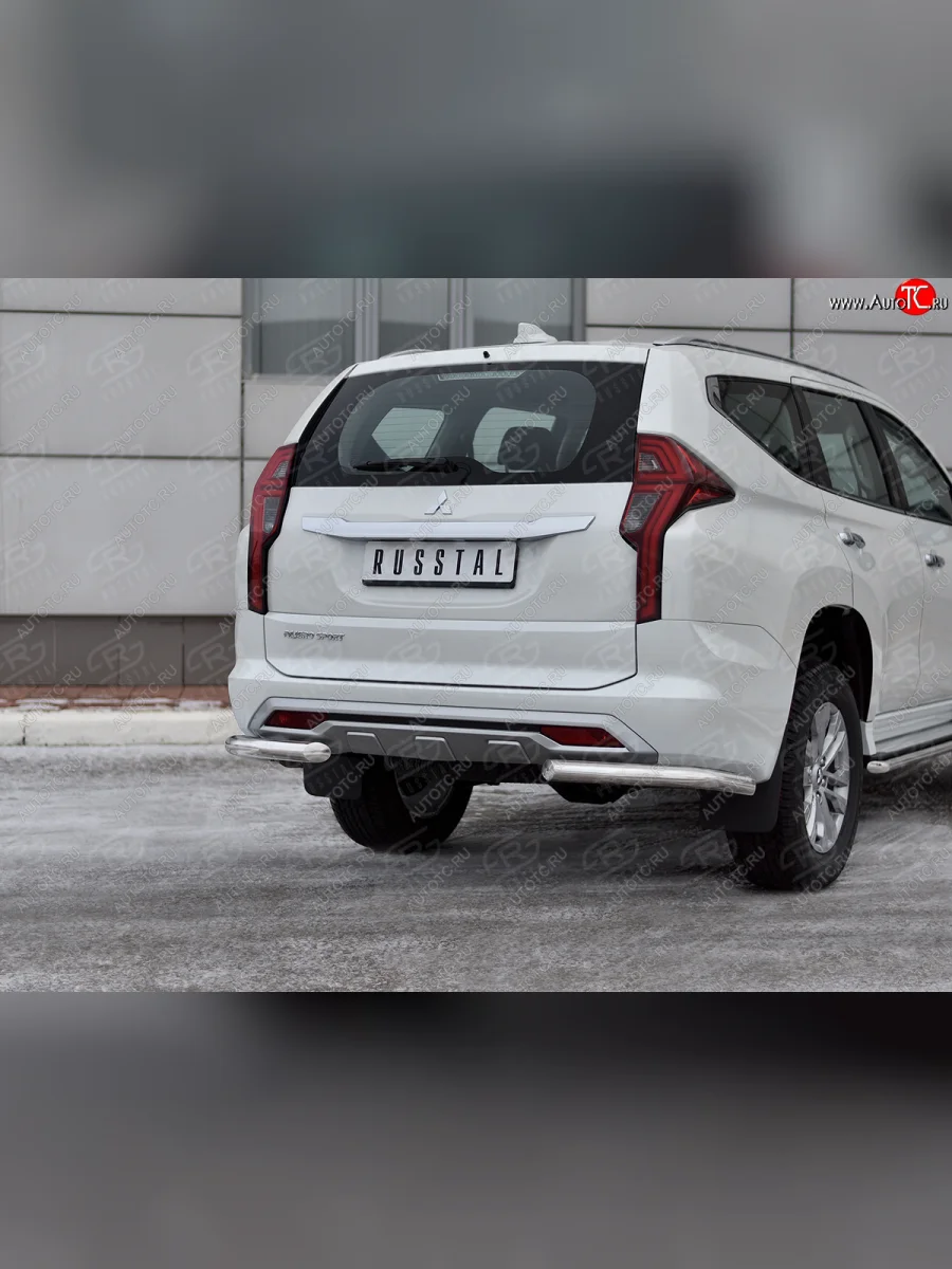 Защита заднего бампера (Ø63 мм уголки, нержавейка) SLITKOFF Mitsubishi Pajero Sport QF рестайлинг (2019-2022)  в Перми Пермском крае