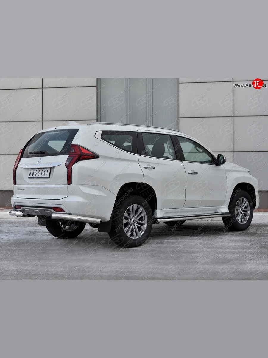 Защита заднего бампера (Ø76 мм уголки, нержавейка) Mitsubishi Pajero Sport QF рестайлинг (2019-2022)  в Самаре Самарской области