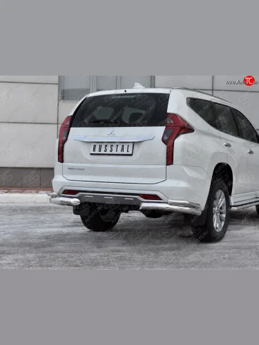 Защита заднего бампера (2 трубы Ø76 и 42 мм уголки, нержавейка) (полированная нержавейка) Mitsubishi Pajero Sport QF рестайлинг (2019-2022)