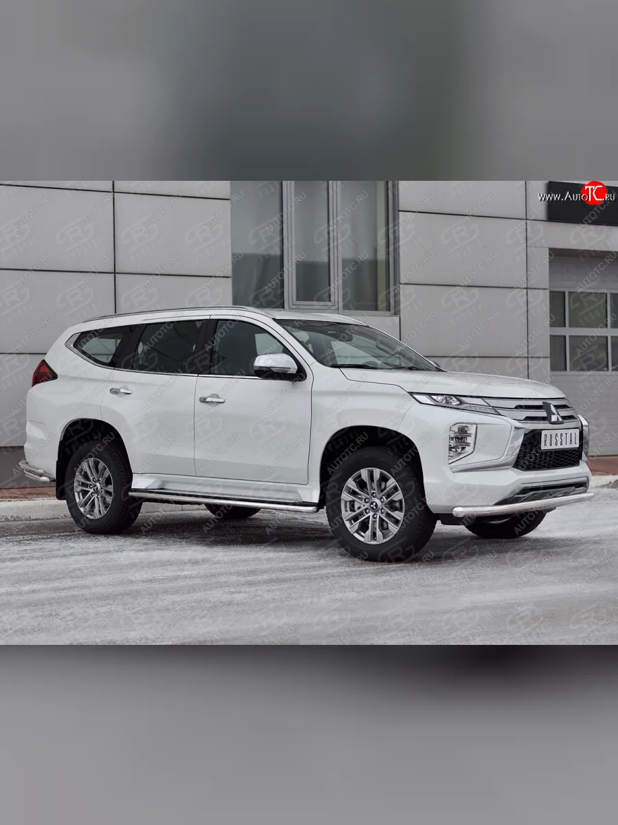 Защита переднего бампера SLITKOFF (Ø63 мм, нержавейка) Mitsubishi Pajero Sport QF рестайлинг (2019-2022)  в Перми Пермском крае
