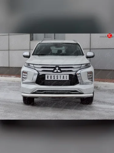 Защита переднего бампера (Ø76 мм, нержавейка) SLITKOFF Mitsubishi Pajero Sport  QF (2019-2022) рестайлинг