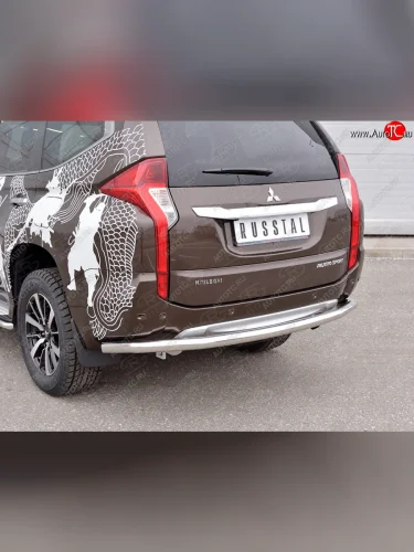 Защита заднего бампера (Ø63 мм, нержавейка) SLITKOFF Mitsubishi Pajero Sport  QE (2015-2021) дорестайлинг