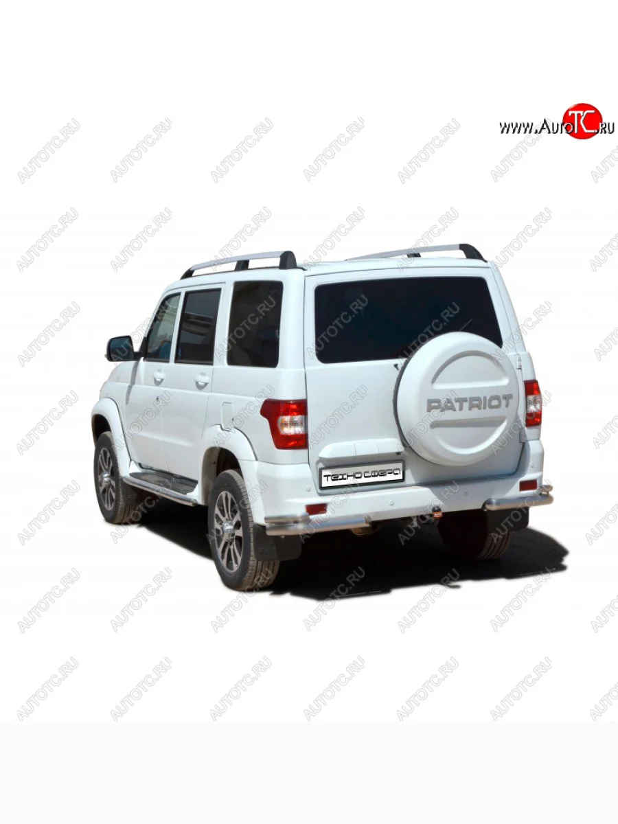 Защита заднего бампера ТехноСфера (Техно Сфера) (Ø63.5/38 мм, уголки двойные)  Уаз Патриот (2014-2025) 3163 5-дв., 3163 5 дв. (серебро)  с доставкой в г. Керчь