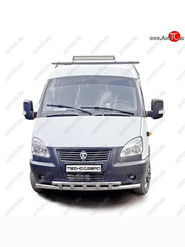 Защита переднего бампера на ТехноСфера (Техно Сфера) (двойнаяØ 63,5 и 51 мм) (нержавейка полированная) ГАЗ Баргузин  2217 автобус - Соболь ( 2217 Бизнес автобус,  2752,Бизнес,  2310,Бизнес)