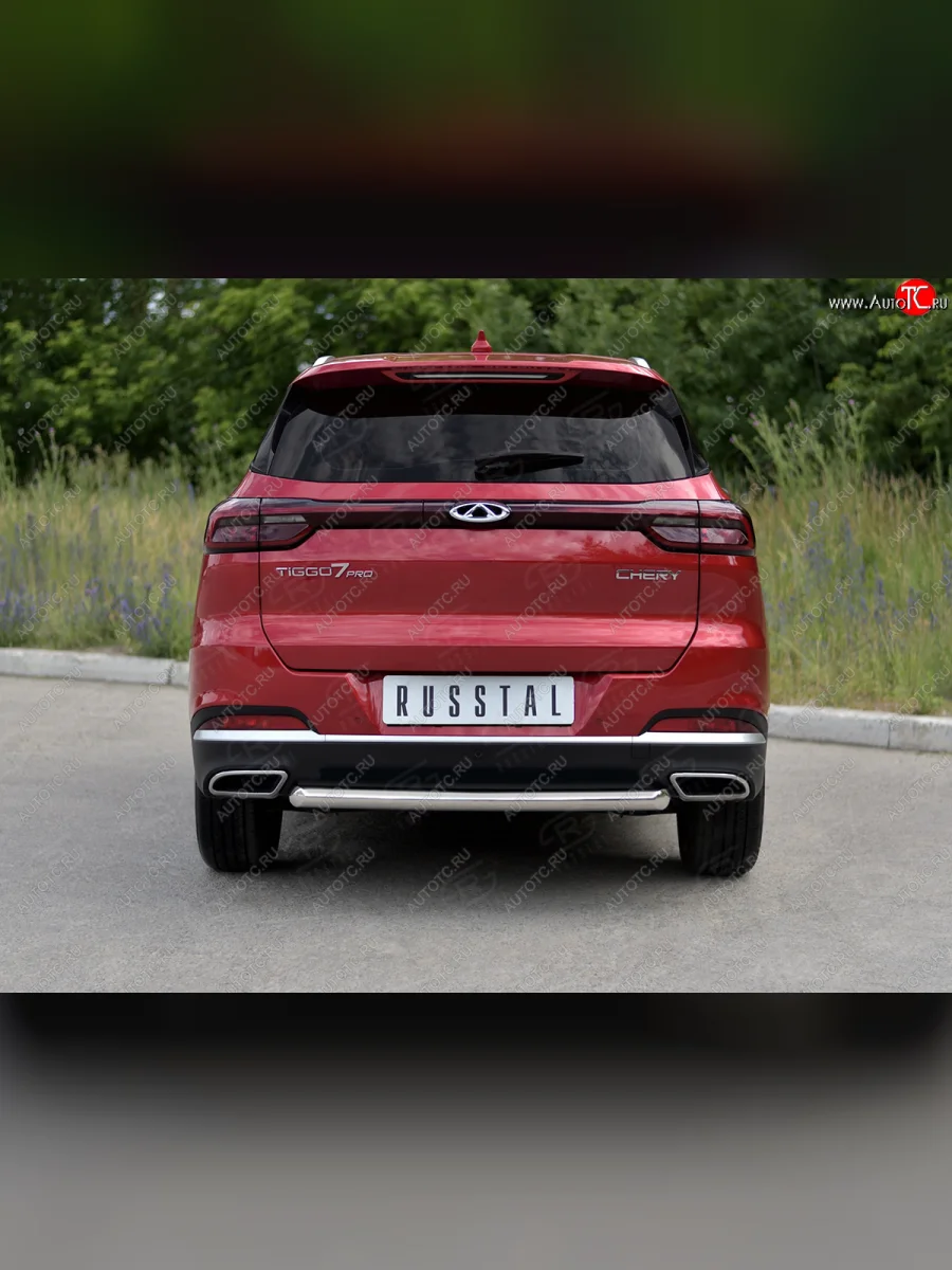 Защита заднего бампера (Ø63 мм, дуга, нержавейка) SLITKOFF  Chery Tiggo 7 PRO (2019-2025)  с доставкой в г. Самара
