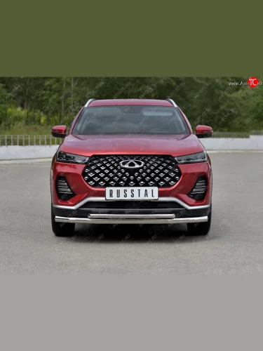 Защита переднего бампера (2 трубы Ø63 и 42 мм, нержавейка) SLITKOFF Chery Tiggo 7 PRO (2019-2025)