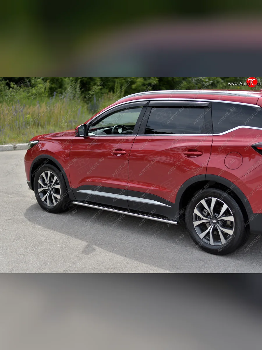 Защита порогов (Ø75х42 мм, с проступью) Russtal Chery Tiggo 7 PRO (2019-2025)  в Керчи Республика Крым