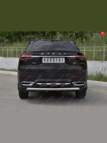 Защита заднего бампера (Ø63 мм, нержавейка) SLITKOFF Haval F7x (2019-2022) дорестайлинг