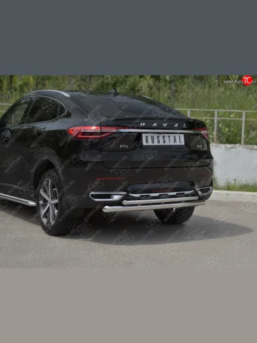 Защита заднего бампера (2 трубы Ø63 и 42 мм, нержавейка) SLITKOFF Haval F7x дорестайлинг (2019-2022)