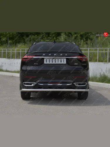 Защита заднего бампера (Ø63 мм, нержавейка) SLITKOFF Haval F7x (2019-2022) дорестайлинг