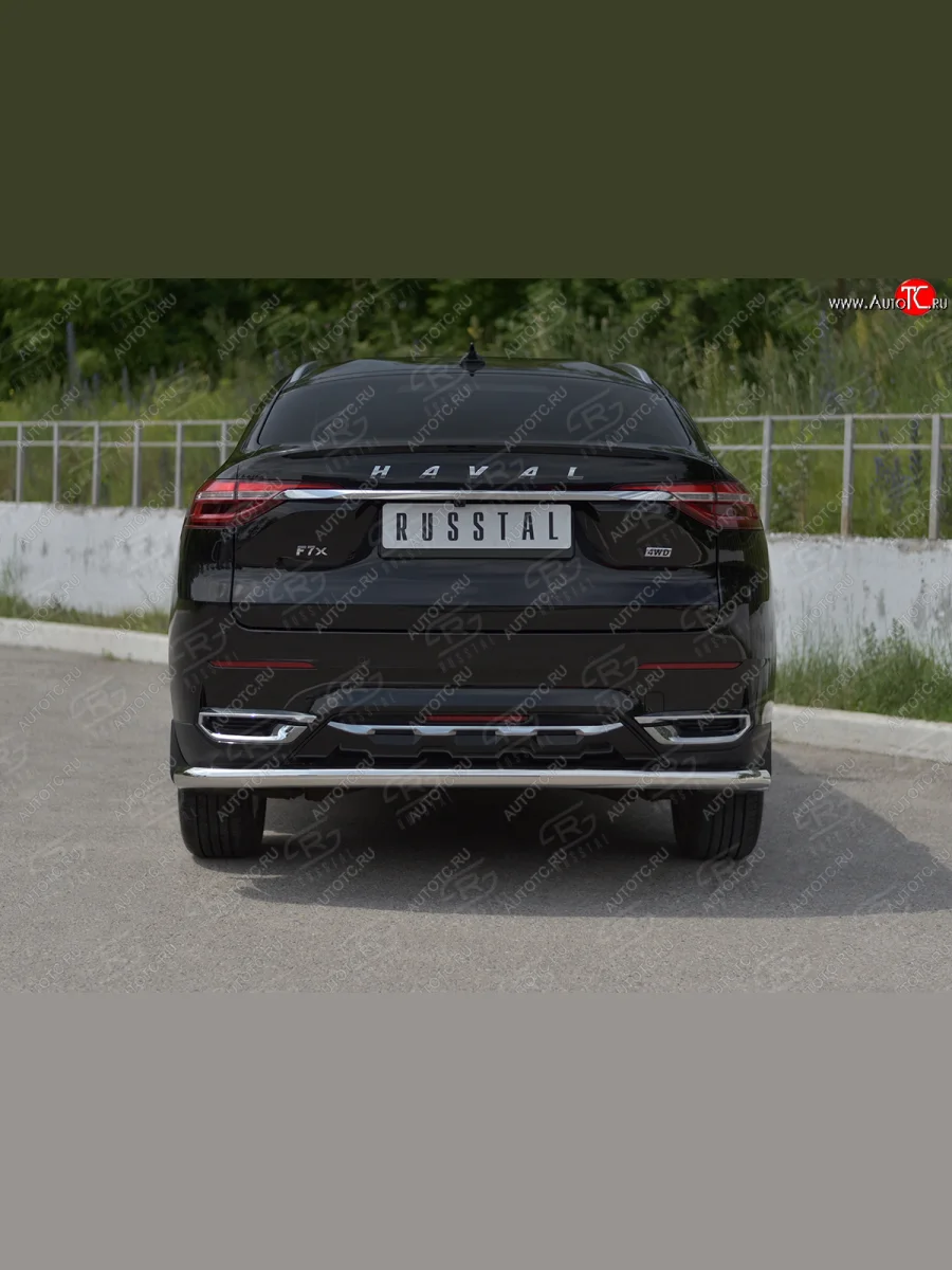 Защита заднего бампера (Ø63 мм, нержавейка) SLITKOFF Haval F7x дорестайлинг (2019-2022)  с доставкой в г. Керчь