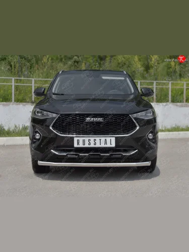 Защита переднего бампера (Ø63 мм секции, нержавейка, 1,5 4WD) SLITKOFF Haval F7x (2019-2022) дорестайлинг