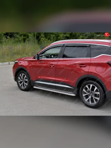 Порожки для ног SLITKOFF (Ø42 мм) (профиль - сталь окрашенная, лист - алюминий) Chery Tiggo 7 PRO (2019-2025)