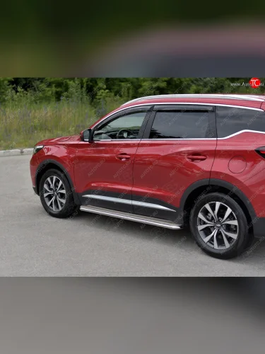 Порожки для ног SLITKOFF (Ø42 мм) (Профиль - нержавейка, лист - нержавейка) Chery Tiggo 7 PRO (2019-2025)