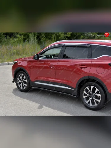 Защита порогов (Ø63 мм, с полимерным покрытием) SLITKOFF (круглые торцы, черный) Chery Tiggo 7 PRO (2019-2025)