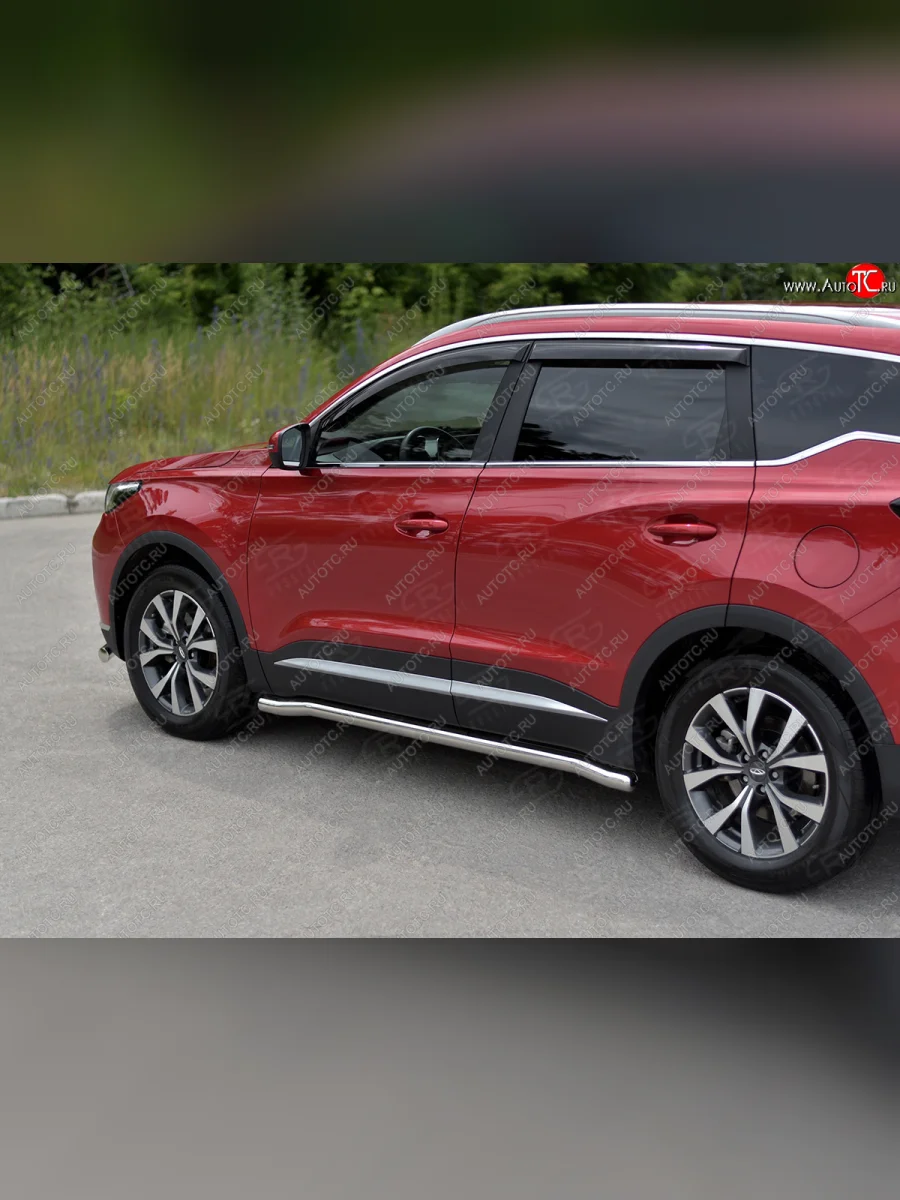 Защита порогов SLITKOFF (Ø63 мм, нержавейка) SLITKOFF Chery Tiggo 7 PRO (2019-2025) (круглые торцы)  в Перми Пермском крае