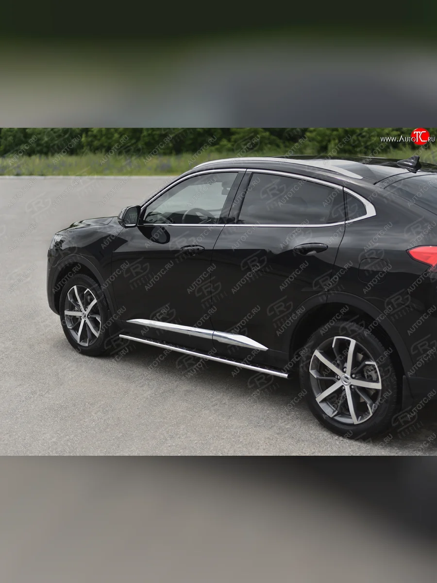 Защита порогов (Ø75x42 мм, с проступью) Russtal Haval F7x дорестайлинг (2019-2022) (полированная нержавейка)  в Перми Пермском крае