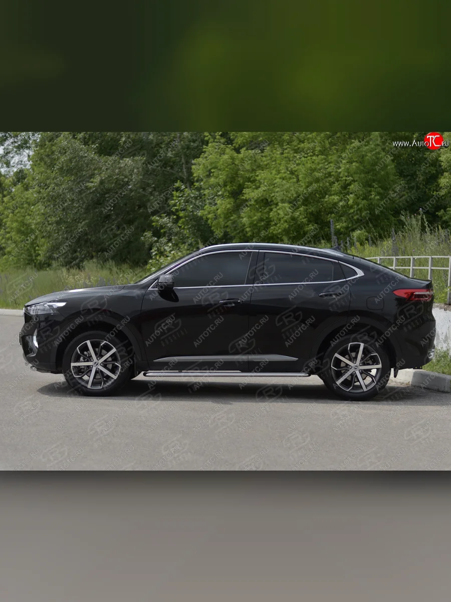 Порожки для ног SLITKOFF (Ø42 мм) Haval F7x дорестайлинг (2019-2022) (профиль - сталь окрашенная, лист - алюминий)  в Перми Пермском крае