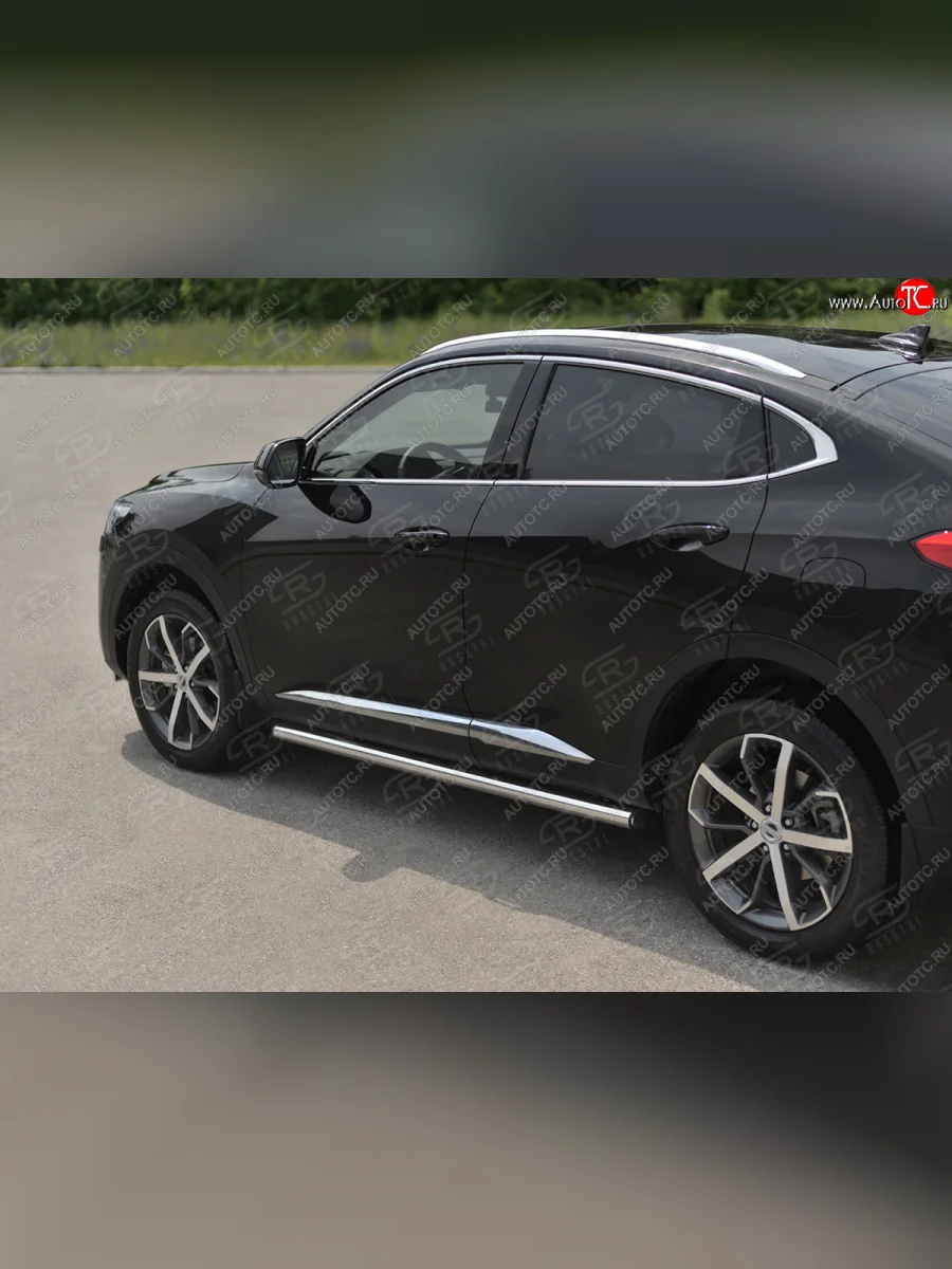 Защита порогов (Ø63 мм) SLITKOFF Haval F7x дорестайлинг (2019-2022) (полированная нержавейка, торцы круглые)  с доставкой в г. Пермь