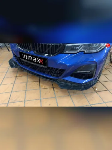 Накладки на сплиттер переднего бампера M-Perfomance (бумеранги) (цвет: черный глянец) BMW 3 серия  G20 (2018-2022) седан