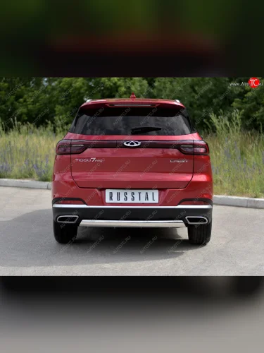 Защита заднего бампера (Ø75х42 мм, нержавейка) Russtal Chery Tiggo 7 PRO (2019-2025)