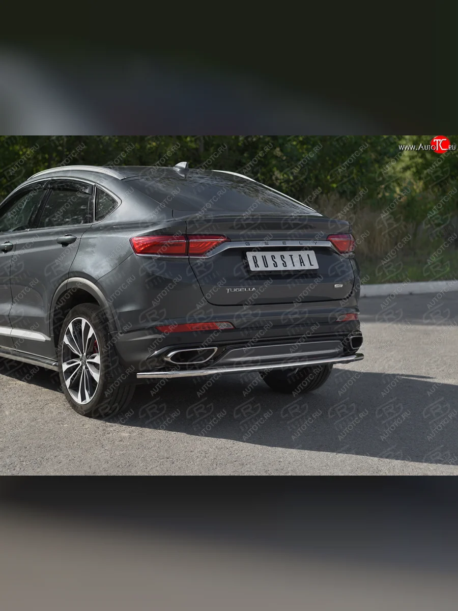 Защита заднего бампера (Ø42 мм, нержавейка) SLITKOFF Geely Tugella FY11,HPBA4 рестайлинг (2022-2025) (полированная нержавейка)  в Самаре Самарской области