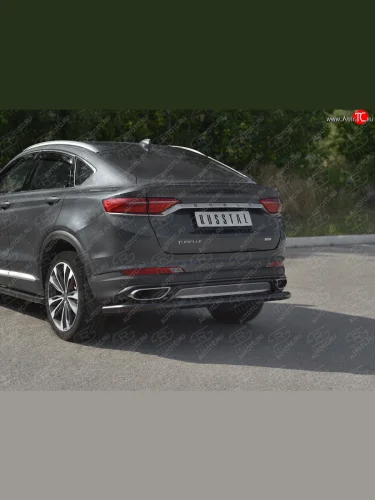 Защита заднего бампера (Ø57 мм) SLITKOFF (нержавейка с полимерным покрытием, черный) Geely Tugella  FY11,HPBA4 (2019-2025) дорестайлинг, рестайлинг